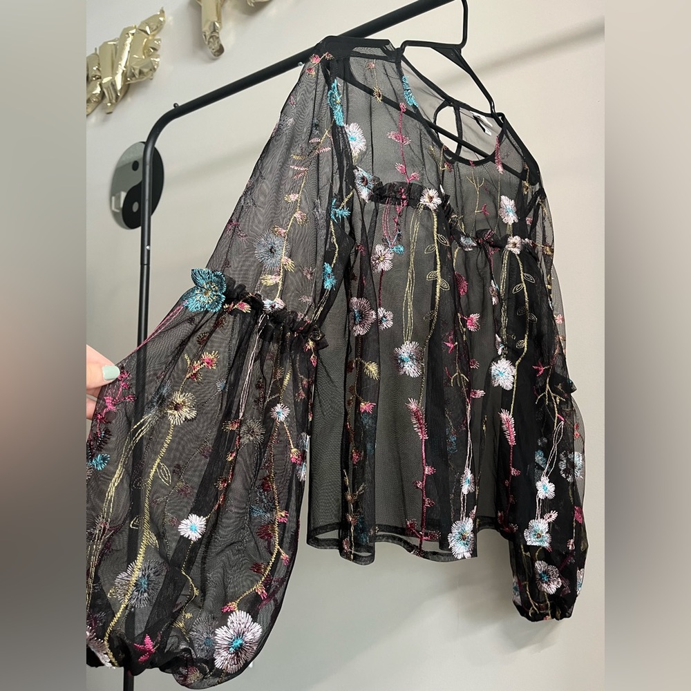 a-new-day black mesh/floral long sleeve top